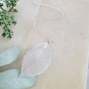 Real Leaf Skeleton Pendant 925 Silver Necklace NWT